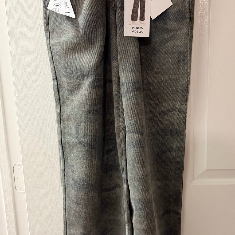 Wide Leg Women’s Jeans in Olive Camo